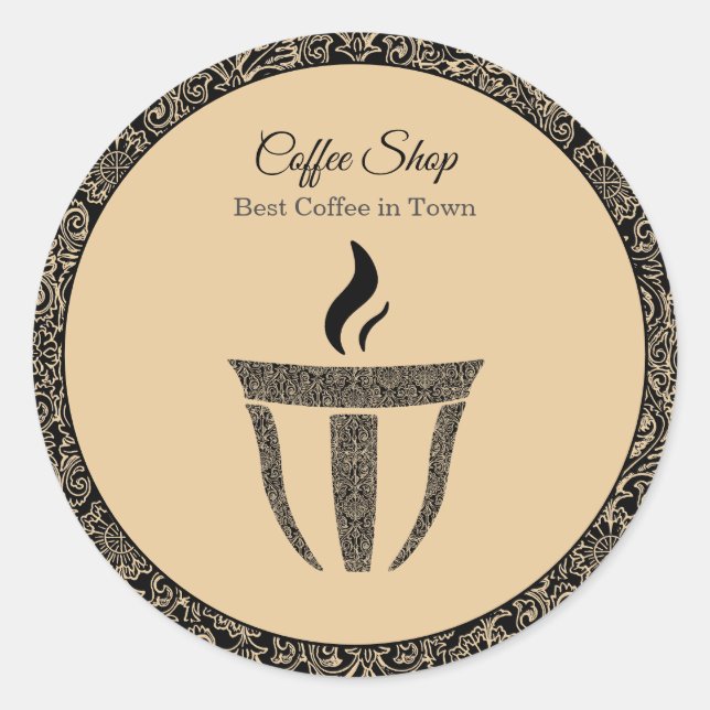 Einfacher Ornament-Coffee Shop Beruflich Runder Aufkleber (Vorderseite)