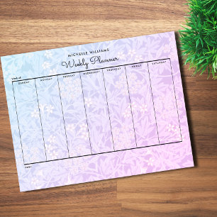 Einfacher Pastell-Blau-Rosa-Blumen-Wochenplaner Notizblock