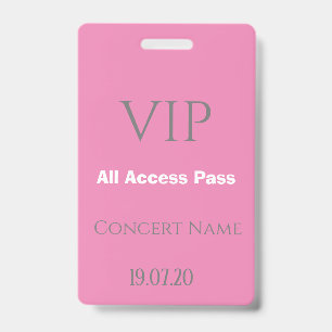 Einfacher Pink VIP All Access Pass Konzertausweis Ausweis