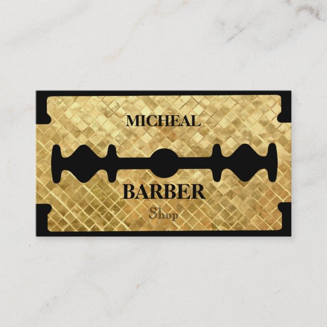 Einfacher Rasiermesser-Goldblatt-Friseur Visitenkarte (Vorderseite)