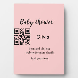 Einfacher rosa QR-Code für Babyparty, Name-Text hi Fotoplatte