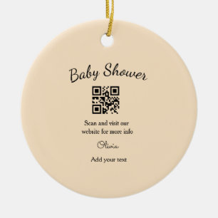 Einfacher rosa QR-Code für Babyparty, Name-Text hi Keramik Ornament