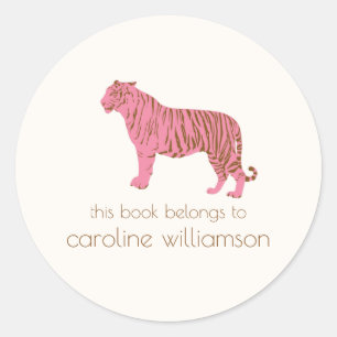 Einfacher Rosa Tiger Benutzerdefiniert Dieses Buch Runder Aufkleber