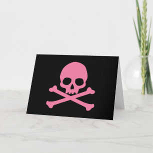 Einfacher rosa Totenkopf und gekreuzte Knochen Karte