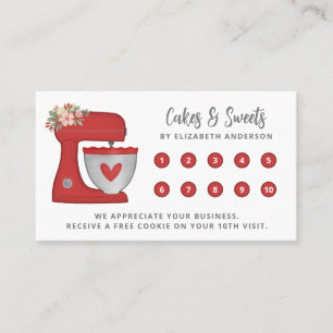 Einfacher roter Mixer Floral Cake Bakery Geschäft Treuekarte