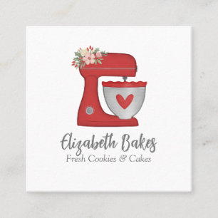 Einfacher roter Mixer Floral Cake Bakery Geschäfts Quadratische Visitenkarte