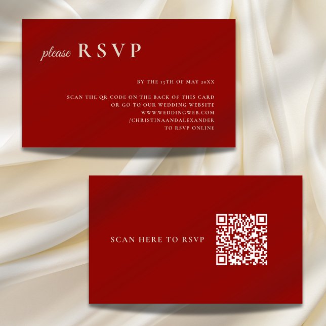 Einfacher roter Ruby-Knochen-weißer QR-Code-Hochze Begleitkarte (Von Creator hochgeladen)