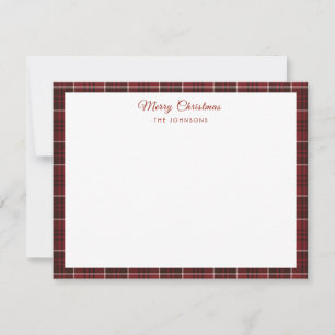 Einfacher roter Tartan-Rand Weihnachten Dankeskarte