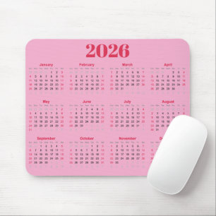 Einfacher roter und rosa 2026-Kalender  Mousepad