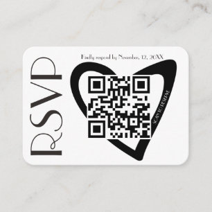 Einfacher RSVP Schwarz Weiß Herz QR-Code Hochzeit Begleitkarte