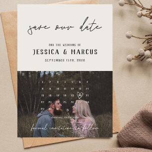 Einfacher sauberer Retro-Kalender Foto-Hochzeit Save The Date