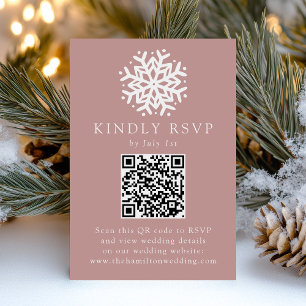 Einfacher Schneeflocke Dusty Rose QR-Code Hochzeit RSVP Karte