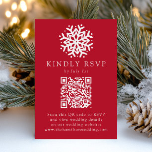 Einfacher Schneeflocken-Rot-QR-Code-Hochzeit RSVP Karte