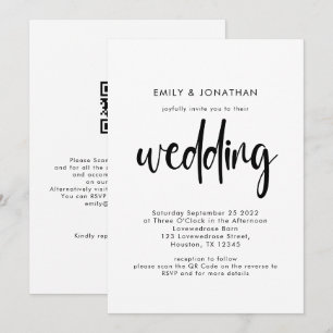 Einfacher Schrift-QR-Code Schwarz Weiß Hochzeit Einladung