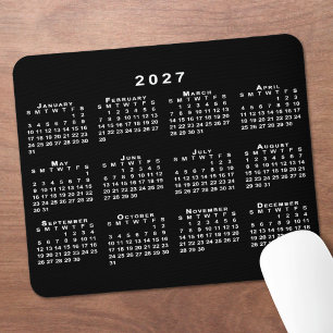 Einfacher Schwarz-Weiß-Kalender 2027 Mousepad