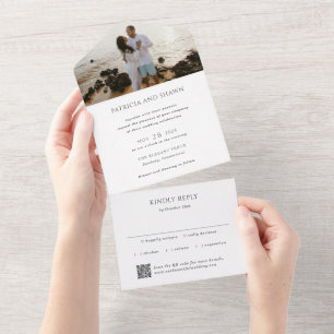 Einfacher Schwarz-Weiß-QR-Code Elegante Hochzeit All In One Einladung