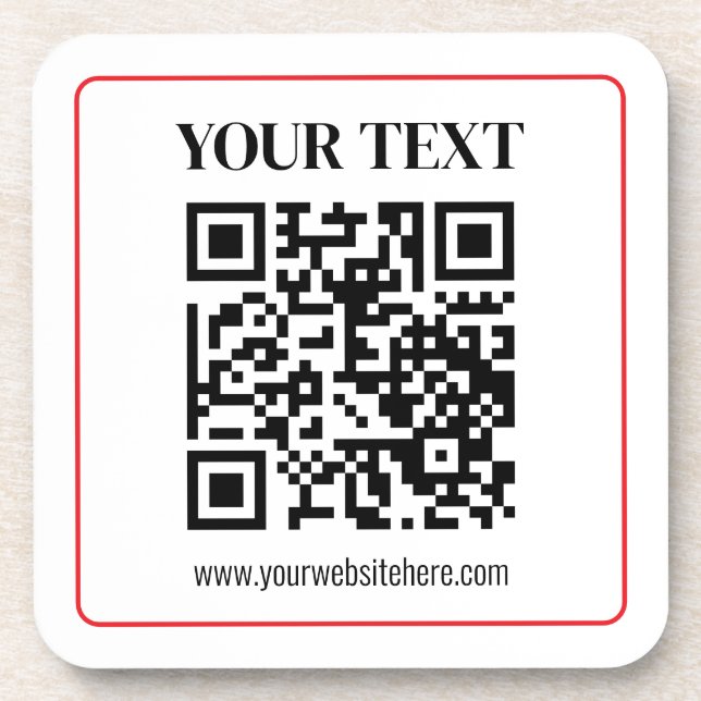 Einfacher Schwarz-Weiß-QR-Code mit rotem Rand Getränkeuntersetzer (Vorderseite)