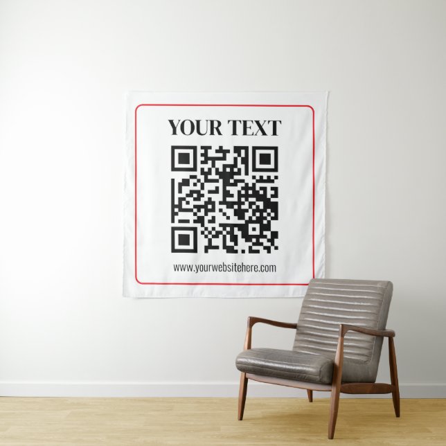 Einfacher Schwarz-Weiß-QR-Code mit rotem Rand Wandteppich (Beispiel)