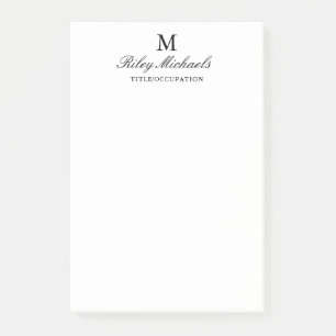 Einfacher schwarzer eleganter Monogramm-Name Titel Post-it Klebezettel