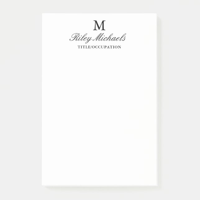 Einfacher schwarzer eleganter Monogramm-Name Titel Post-it Klebezettel (Vorderseite)