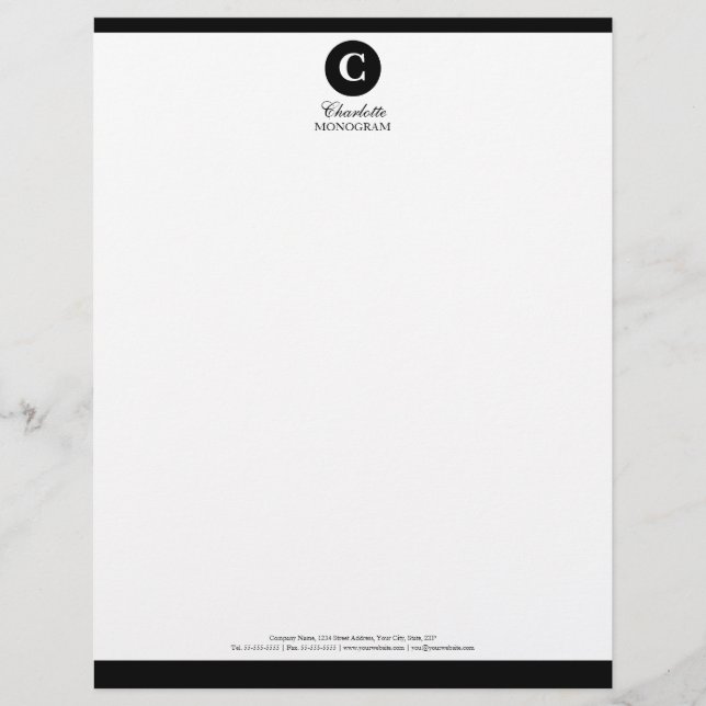 Einfacher Schwarzweiss-Monogramm-Briefkopf Briefkopf (Vorderseite)