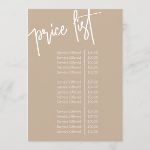 Einfacher Script Beige Salon Price List Service Menükarte