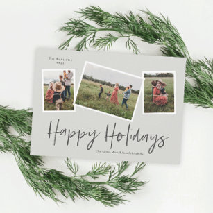 Einfacher Script Happy Holidays 3 Foto Collage Feiertagspostkarte