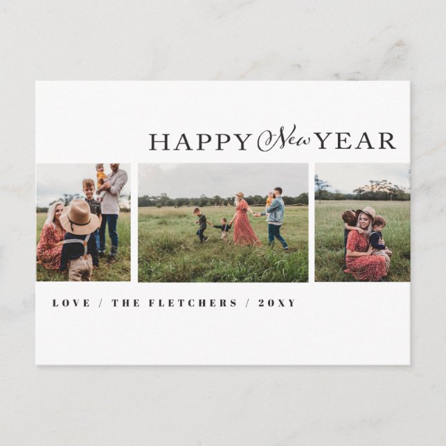 Einfacher Script-Happy New Year Foto Holiday Postkarte (Vorderseite)