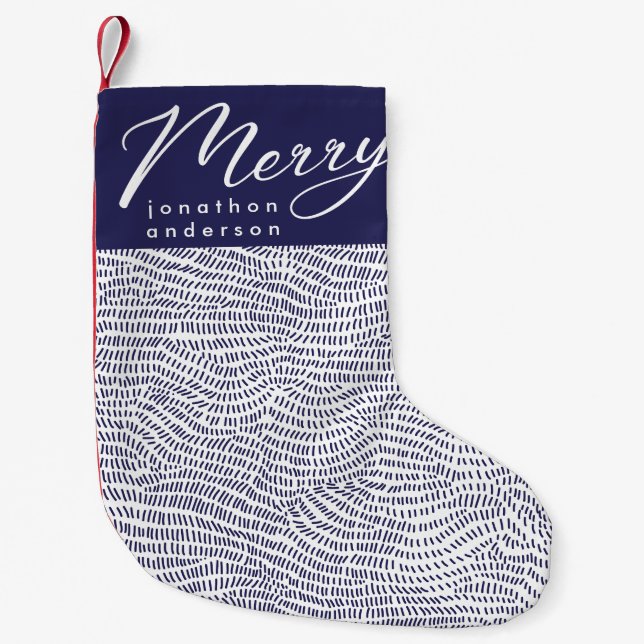 Einfacher Spaß Blue Doodle Frohe Weihnachtsfeierta Kleiner Weihnachtsstrumpf (Vorderseite)