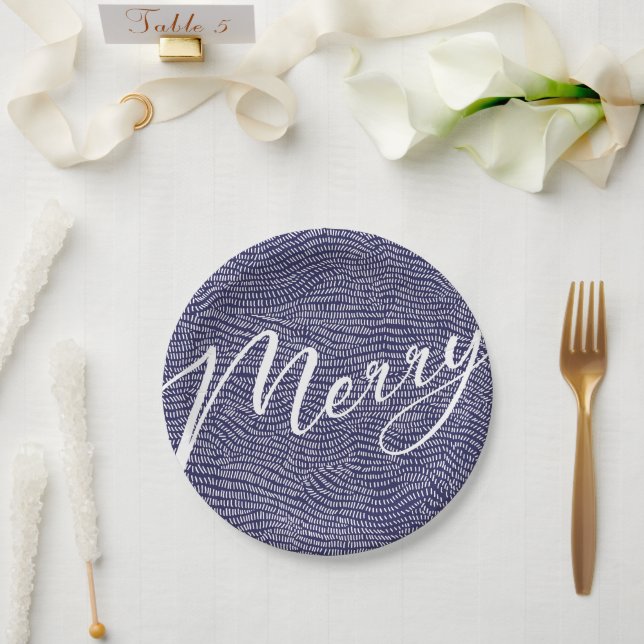 Einfacher Spaß Blue Doodle Frohe Weihnachtsfeierta Pappteller (Hochzeit)