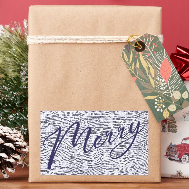 Einfacher Spaß Blue Doodle Frohe Weihnachtsfeierta Rechteckiger Aufkleber (Feiertag)