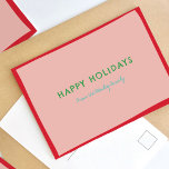 Einfacher Spaß Rosa und Rot Feiertagspostkarte<br><div class="desc">Diese Karte ist spielerisch und einfach,  sie bietet lustige Schriftart und fröhliche,  fröhliche Farben. Originelle Kunst und Design von Annie Montgomery Design.</div>