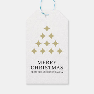 Einfacher Sternenbaum weiß Frohe Weihnachten  Geschenkanhänger