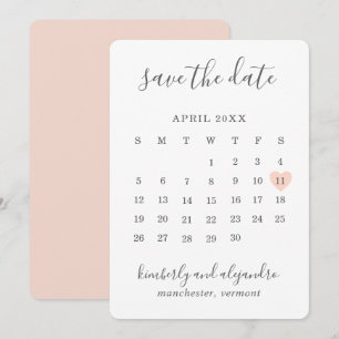 Einfacher süßer Pfirsich-Herz-Kalender Hochzeit Save The Date