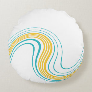 Einfacher Swirl - Türkis und Gelb Rundes Kissen