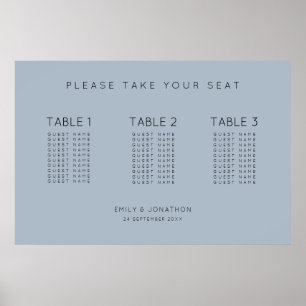 Einfacher Text 30 Gäste 3 Tische Blue Seating Char Poster