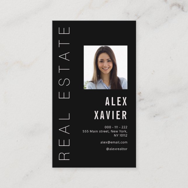 Einfacher Text Black Real Business Card Visitenkarte (Vorderseite)