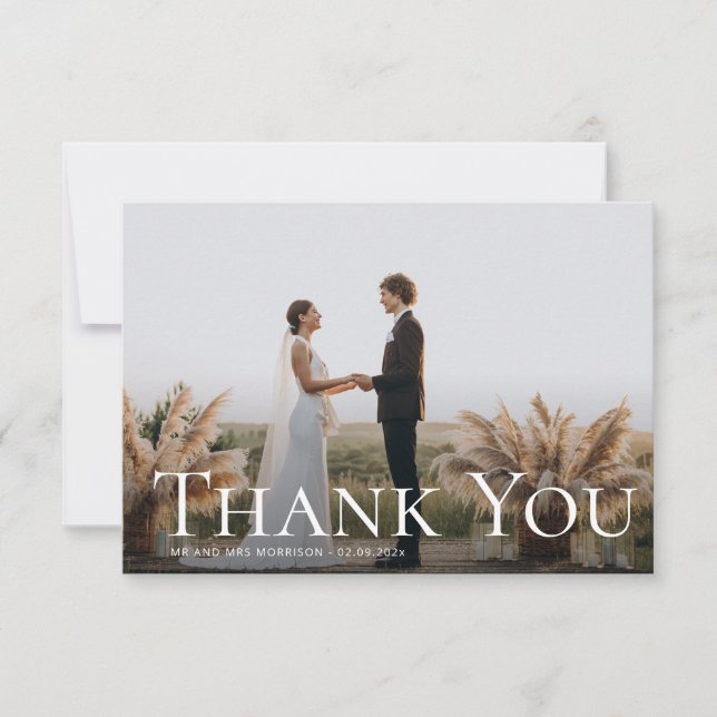 Einfacher Text danke Ihnen Hochzeit Foto-Karte (Vorderseite)