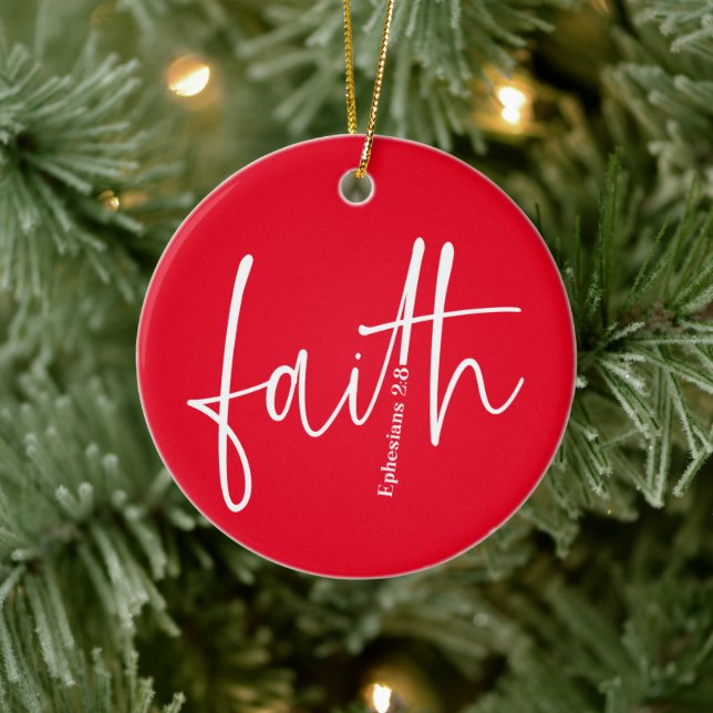 Einfacher Text der Red Faith Bible Verse Calligrap Keramik Ornament (Baum)