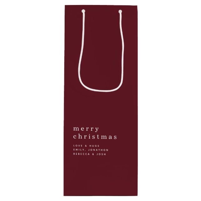 Einfacher Text Merry Weihnachtsname Burgundy Geschenktüte Für Weinflaschen (Vorderseite)