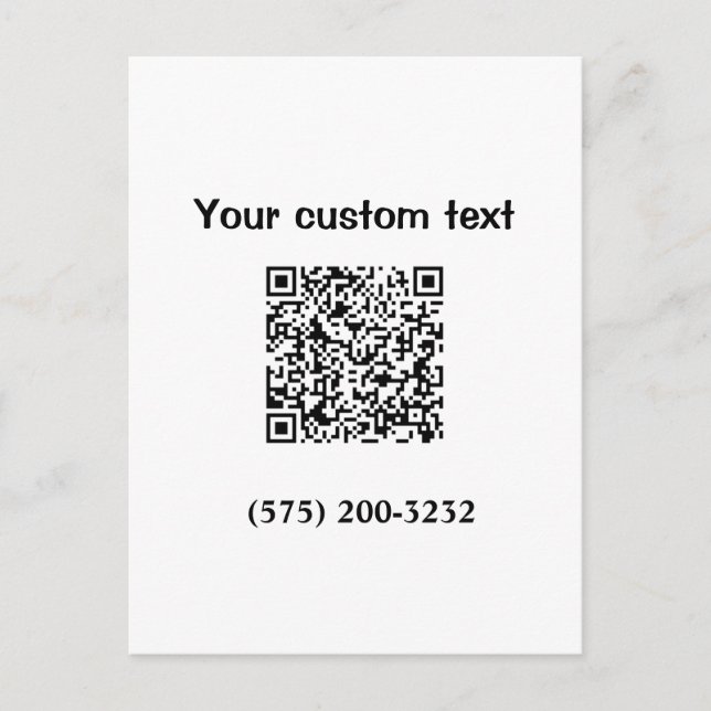 Einfacher Text mit einer Strichcode-Telefonnummer  Postkarte (Vorderseite)