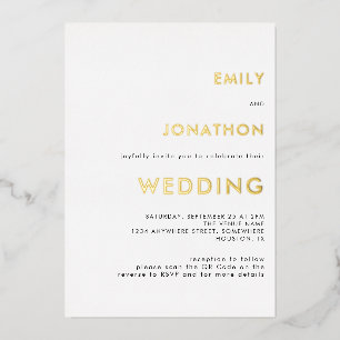 Einfacher Text QR Code Hochzeit Weißgold Echt Folieneinladung