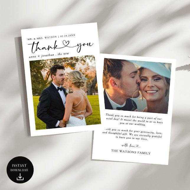 Einfacher Text und Foto Hochzeit Vielen Dank Dankeskarte (Von Creator hochgeladen)