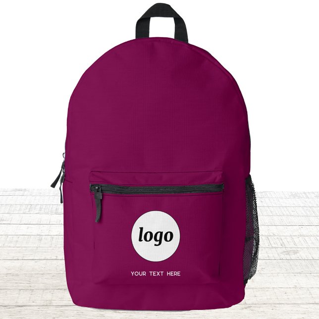 Einfacher Text Werbung für Logos Magenta Rosa Bedruckter Rucksack (Simple logo with custom text business branding promotional dark magenta pink burgundy backpack)