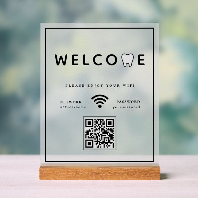 Einfacher Tooth Logo Willkommen WIFI QR Code Acrylschild (Neutral)