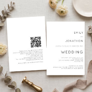 Einfacher Typografie QR-Code Schwarz-Weiß-Hochzeit Einladung