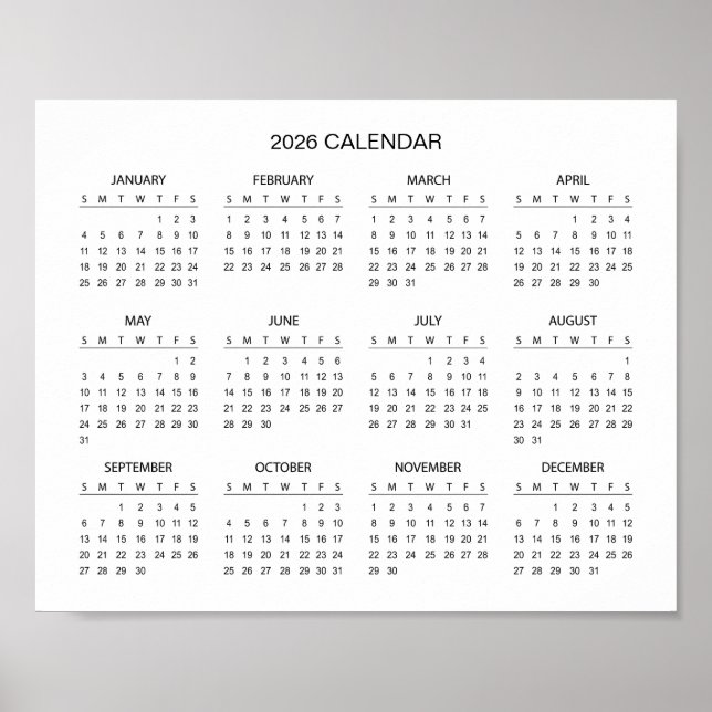 Einfacher und dennoch eleganter Kalender 2026 |  Poster (Vorne)