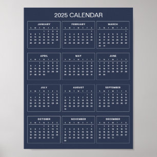 Einfacher und eleganter Kalender 2025   Poster