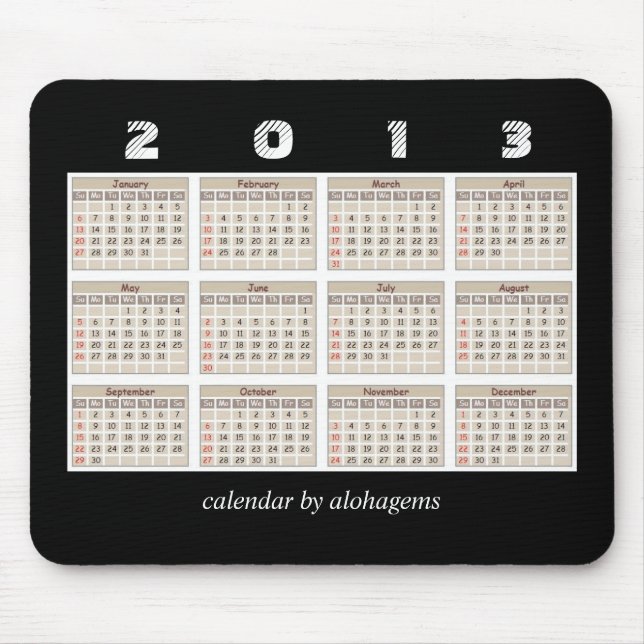 Einfacher und ordentlicher 2013 Kalender Mousepad (Vorne)