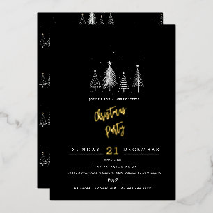 Einfacher Weihnachts-Tannenbaum   Schwarze Weihnac Folieneinladung